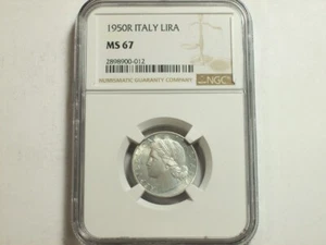 1950-R Italy Lira  KM#87   NGC MS-67   TOP POP       SN4057 - Picture 1 of 4