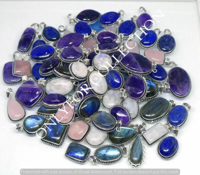 Bonito lote de 10 colgantes de diseño enchapado en plata de ley 925 de amatista y mezcla de piedras preciosas Foto 1 de 4