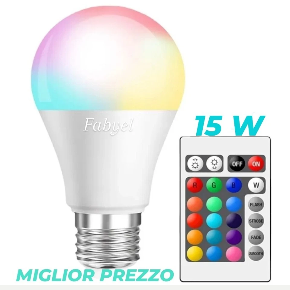 LAMPADINA LAMPADA LED 15W E 27 RGB+LUCE BIANCA CON TELECOMANDO HOME RISTO HOTEL - Immagine 1 di 1