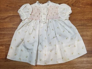 Vtge Polly Flinders Hand Smocked Size 12 Month Pink Floral Dress - Picture 1 of 5
