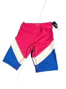 POLO RALPH LAUREN Girls Large 12-14 pink blue white Stretch Bike Shorts nwt - Picture 1 of 10