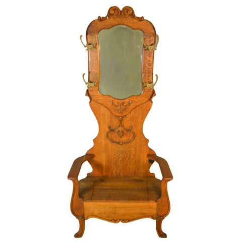 Antique Storage Bench, Oak Carved Victorian Hall Tree #21191 Cover