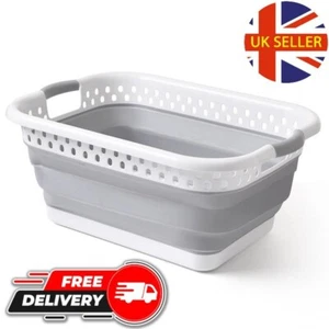 LARGE COLLAPSIBLE LAUNDRY BASKET WASHING CLOTHES BIN FOLDABLE SPACE SAVING UK - Picture 1 of 8