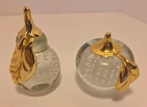 De Colección Murano Italia Arte Burbuja Transparente Vidrio Superposición Dorada Manzana y Pera Culpters MCM - Imagen 1 de 8