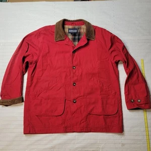 Vtg Lands’ End Chore Jacket Field Barn Coat Corduroy Collar Plaid Lined Mens L - Picture 1 of 12