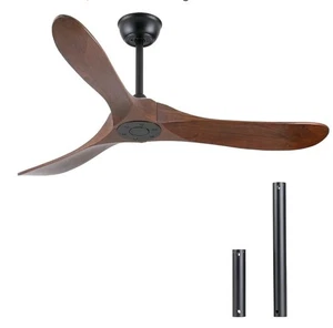 Walnut Wood 52" Ceiling Fan No Light, 6-Speed, Reversible 3 Blades, Timed Shu... - Picture 1 of 6