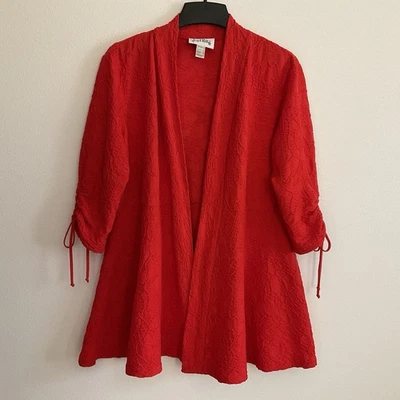 Joseph Ribkoff Women’s Blazer Jacket Red Size 12 Rushed Sleeve Open Front  - Image 1 of 4