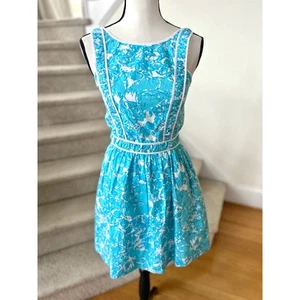 Lilly Pulitzer hell aquablau & weiß Träger Fit Flare Minikleid - Bild 1 von 7