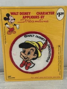 Parche de tela bordado vintage WALT DISNEY PINOCHO 3" años 70 3" nuevo - Imagen 1 de 3