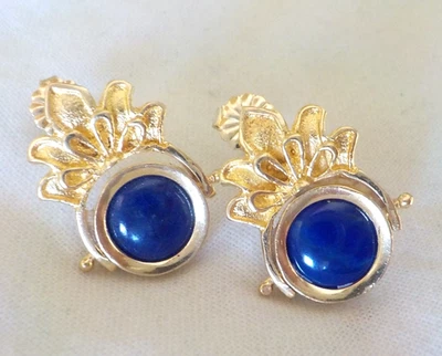 Pendientes griegos de lapislázuli estilo pepita de oro amarillo de 14K - 5,90 gms, 0,65 pulgadas Foto 1 de 4