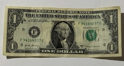 RARE 2017 $1 Dollar Bill Offset Printing Back to Front Wet Ink Transfer Error - Image 1 of 4