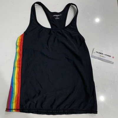 Humankind Women's Take Pride Swim Tank Top Black w/ Rainbow Stripe Size S - Image 1 of 4