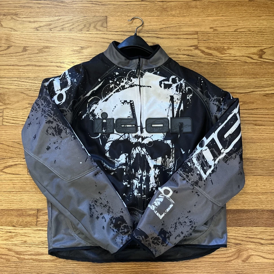MEN'S ICON DECAY HOOLIGAN PADDED FULL ZIP SKULL MOTORCYCLE JACKET XXL Y2k Grunge - Image 1 of 4