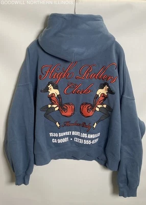 Sudadera con Capucha PacSun High Rollers Club Pin Up Bordada Azul Recortada Talla L Foto 1 de 4