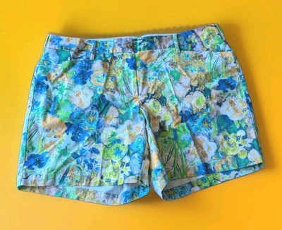 Pantalones Cortos Chinos Lands' End Mujer Talla 18W, Azul Verde Floral Informal 7" Entrepierna Usados en Excelente Condición Foto 1 de 4