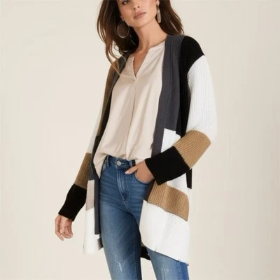 Cárdigan suéter Fortune & Ivy Stitch Fix beige negro bloques de color para mujer talla XL Foto 1 de 4