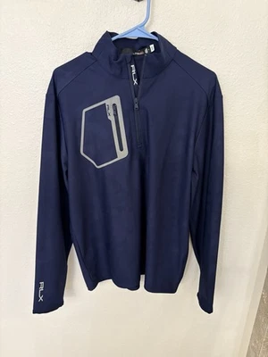 Jaqueta Ralph Lauren RLX Masculina M Azul Marinho Camuflagem Performance Jacquard 1/4 Zíper Pulôver - Imagem 1 de 4