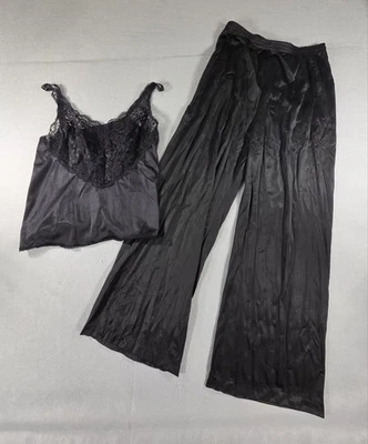 Conjunto de lencería vintage años 90 Vanity Fair cami tanque encaje nailon mediano negro EE. UU. Foto 1 de 4