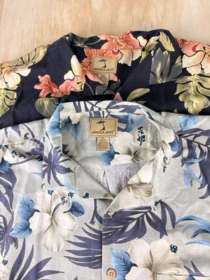 Lote de 2 camisas de campamento hawaianas Jamaica Jaxx 100 % seda negras florales para hombre talla XL Foto 1 de 4