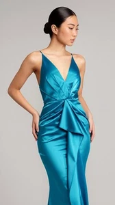 $595 NUEVO CON ETIQUETAS SIMKHAI Giana Vestido Drapeado, Azul Ftalo, 2 (US) - Imagen 1 de 10