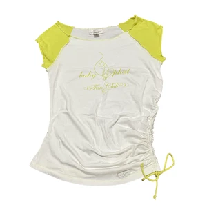 Baby Phat Shirt Womens Large White Yellow Fan Club Cap Sleeve Ruched Y2K Tee - Picture 1 of 8