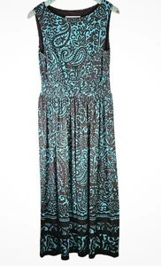 Jessica Howard 90’s Turquoise & Black Paisley Sleeveless Dress Women’s Size 8 - Picture 1 of 12