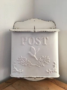 Briefkasten POST Shabby Chic Vintage Landhaus Antik Metall weiß creme 35x24 - Bild 1 von 6