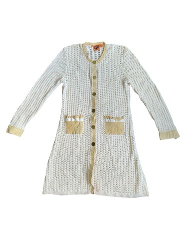 Abito Tory Burch maglia avorio scamosciato tasche bottoni oro taglia grande manica lunga