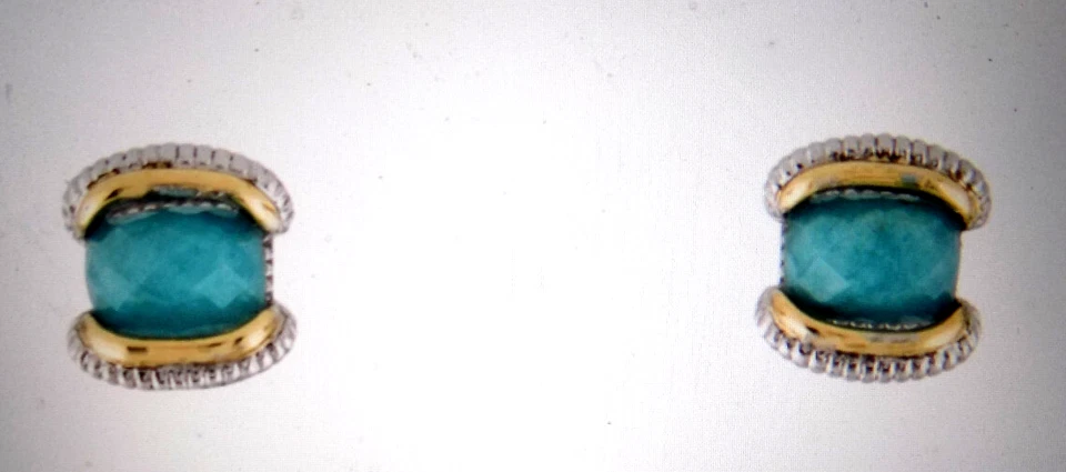 $595 JUDITH RIPKA ETERNITY 925 STERLING SILVER 18K AMAZONITE STUD Earrings EUC - Image 1 of 4