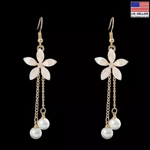 Elegant Women Earrings 3D Blossom Flowers Tassel Pearls Fashion Stud 1273 - Picture 1 of 5