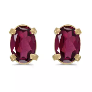 14k Yellow Gold Oval Rhodolite Garnet Earrings - Picture 1 of 4