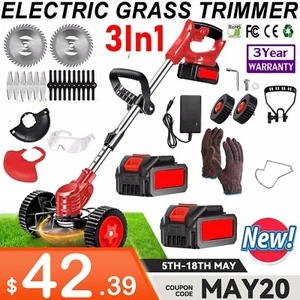 Cordless Electric Grass String Trimmer Lawn Cutter Brush Mower Whipper Snipper - Picture 1 of 17