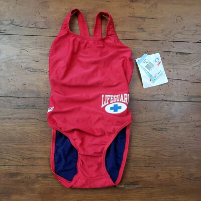 Traje de baño Speedo para mujer talla 30 de una pieza salvavidas rojo NOS Foto 1 de 4
