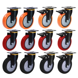 2Swivel+2Swivel w/Brake Heavy Duty Swivel Plate Caster Polyurethane Wheel 3 4 5" - Picture 1 of 11