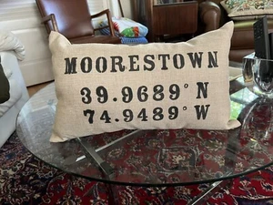 Moorestown Township NJ  Pillow With  Coordinates - Biege - Picture 1 of 5