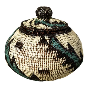 Palm Fronds Woven Basket With Top - Picture 1 of 15