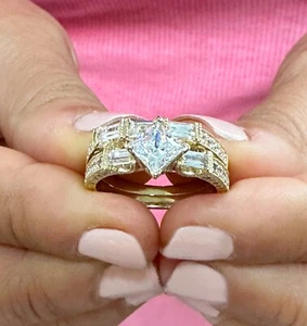 Princess Cut Simulierter Diamant Verlobungsringe 14k Massiv Gelbgold 2,20ctw - Bild 1 von 12