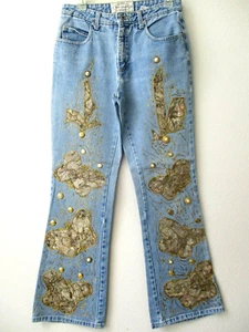 NOT GUILTY DENIM LIGHT BLUE BUTTERFLY DESIGN EMBELLISHED JEANS SIZE 7/8 - Picture 1 of 8