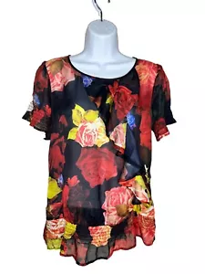 TED BAKER 2 Janni Black Floral Print Bow Smocked Ruffle Chiffon Blouse Top 6 US - Picture 1 of 13