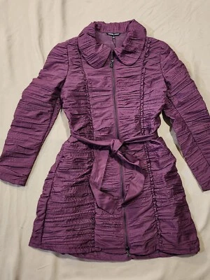 Samuel Dong Purple Ruched Seams Long Zip Front Car Coat Sz Small  - Image 1 of 4