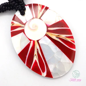 MOTHER OF PEARL ABALONE SHIVA Shell CORAL Handmade pendant necklace - Picture 1 of 10
