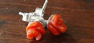 Orecchini " Rosette" Argento E Corallo Vintage - Immagine 1 di 2