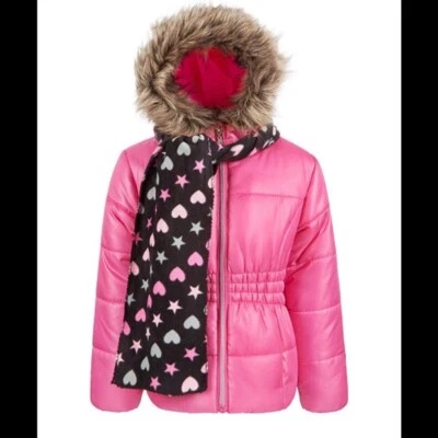 Girls Rothschild Pink Puffer Winter Coat Jacket with Scarf Size 5/6 New - Image 1 of 2