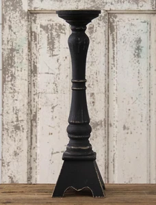 NEW Farmhouse PILLAR CANDLE HOLDER Aged BLACK WOOD 17.5"Hx5"x4.25" Primitive - Picture 1 of 2