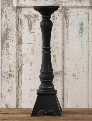 NEW Farmhouse PILLAR CANDLE HOLDER Aged BLACK WOOD 17.5"Hx5"x4.25" Primitive - Image 1 of 2