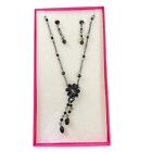 Rampage Necklace Drop Earring Set Black Chain with Black Beads