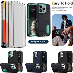 Funda híbrida con soporte de vidrio templado para iPhone 16 Plus/Pro/Pro Max a prueba de golpes - Imagen 1 de 36