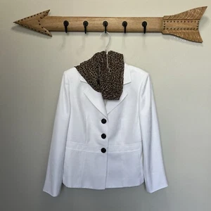 Suit Studio | 3-Pc Pantsuit Blazer & Pants 6P Silk Animal Print Scarf White Brow - Picture 1 of 8