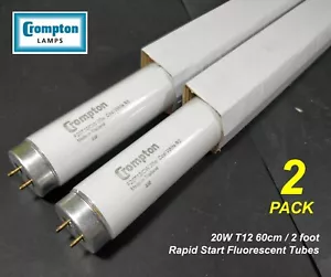 2 x 20W T12 Rapid Start Fluorescent Tubes Lamps 4000K Cool White 600mm 2 foot - Picture 1 of 2