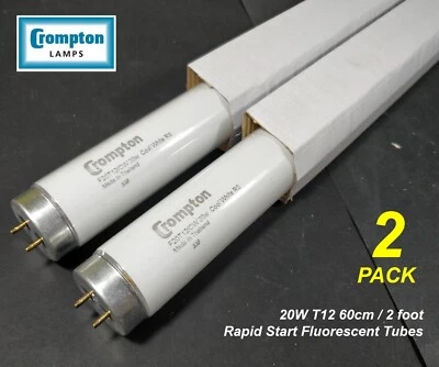 2 x 20W T12 Rapid Start Fluorescent Tubes Lamps 4000K Cool White 600mm 2 foot - Image 1 of 3